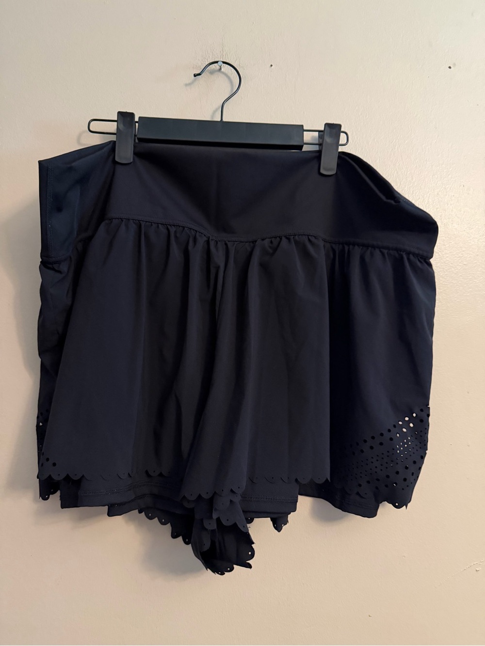 aerie Black Eyelet-Hem Skort with Flared Overlay